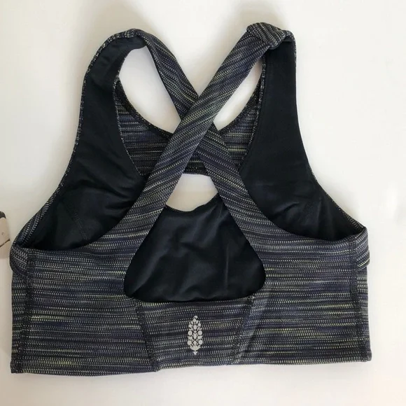 NEW! FREE PEOPLE MOVEMENT strut sports yoga knit  black multi cut bralette bra​ - Picture 4 of 7